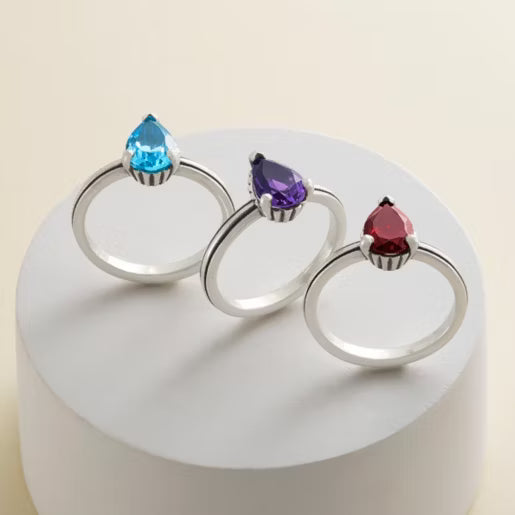Beaded Chevron Heart Gemstone Ring
