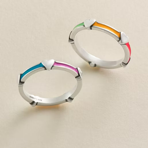 Enamel Band with Hearts Ring